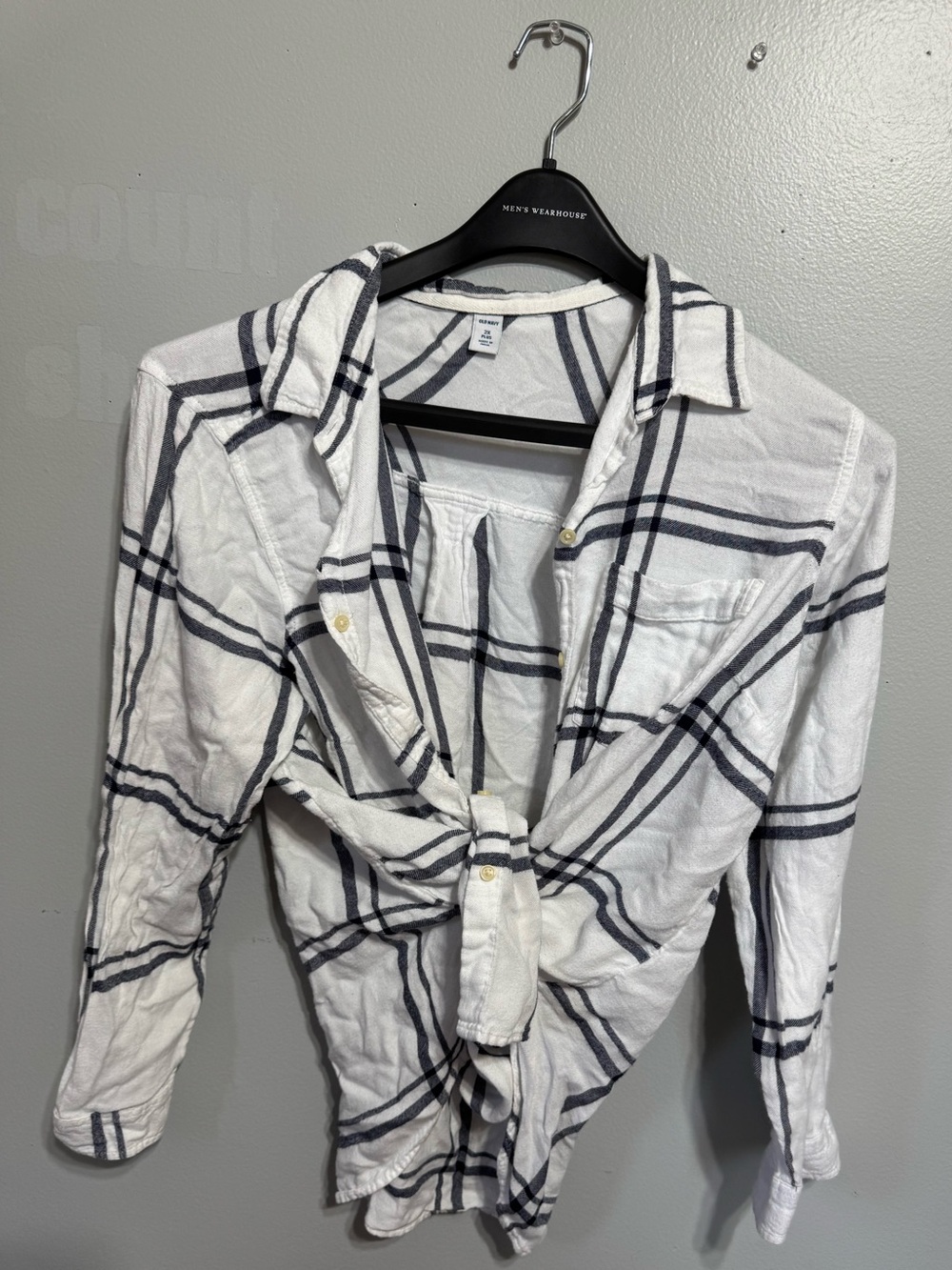Old Navy White Shirt with Navy Stripe Plaid